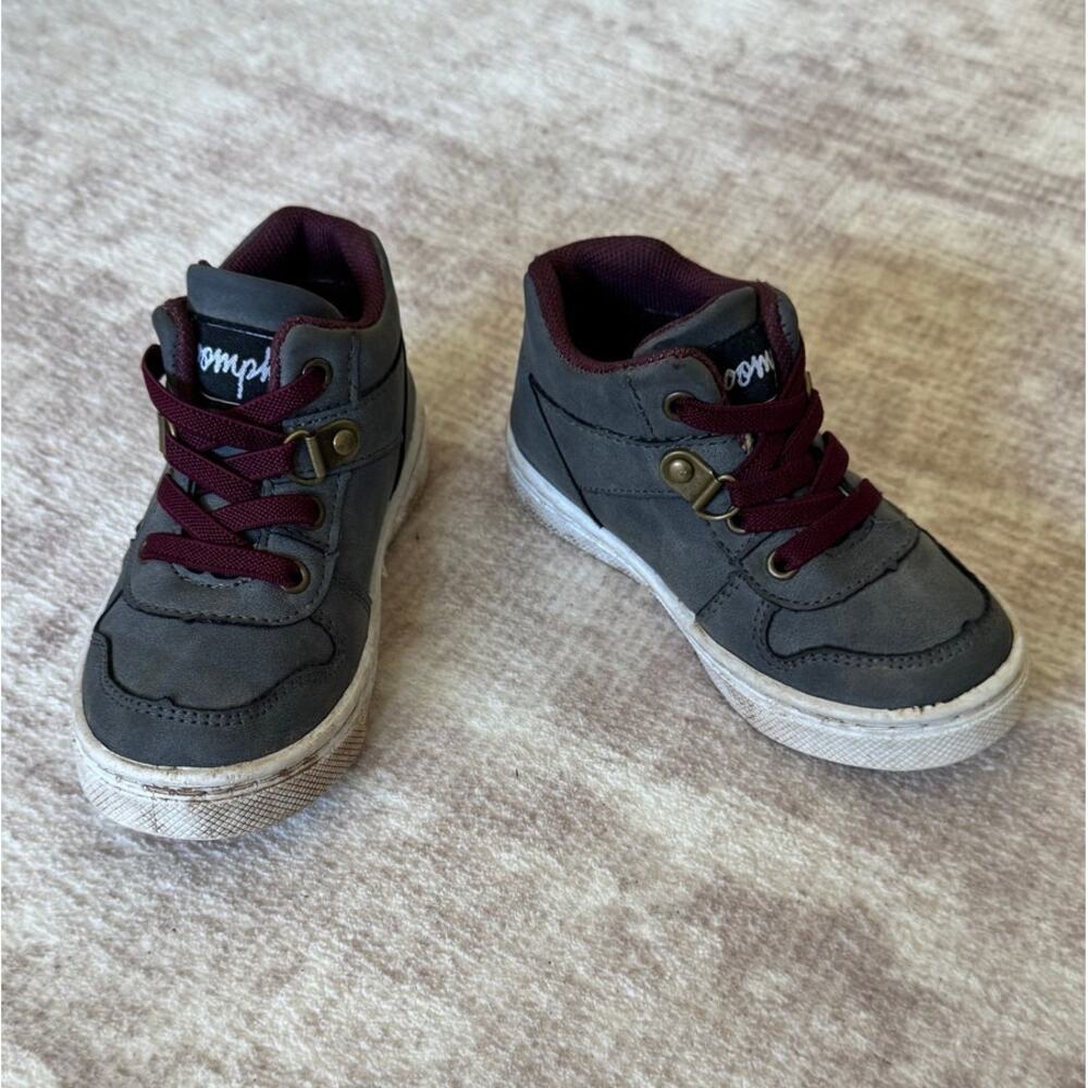 Oomphies Toddler Boys Charcoal Grey & Burgundy High Top Sneakers Size 7